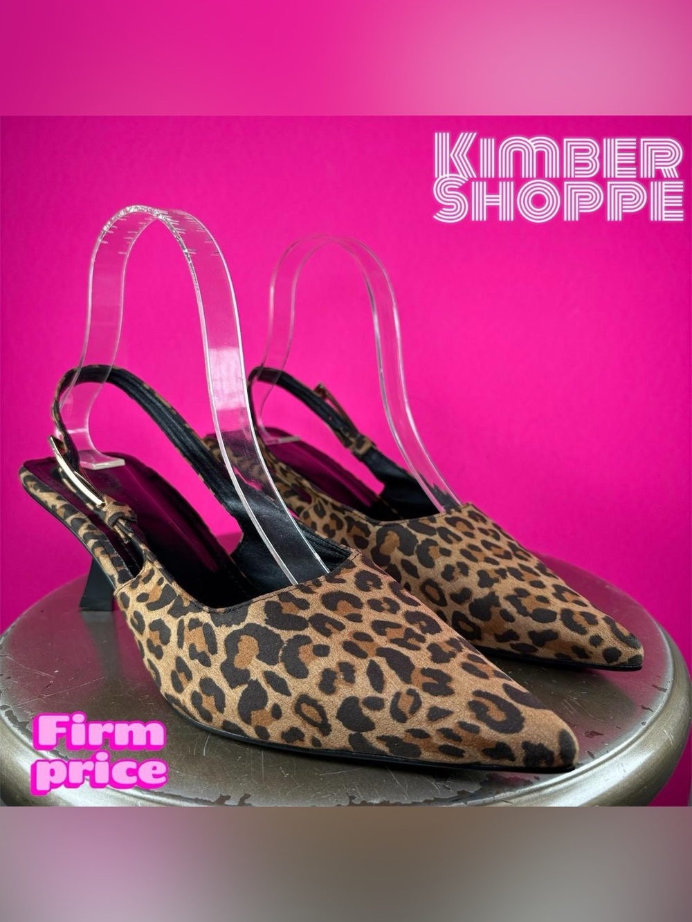 Windy Woman Tan Black Leopard Print Fabric Slingback Pump EU 39 US 8 UK 6